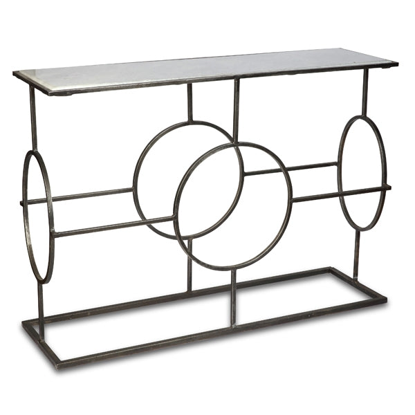 Circle Design Marble Top Console Table - Silver Finish