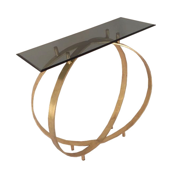 Twin Ring Glass Top Console Table - Gold Finish