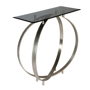Twin Ring Glass Top Console Table - Silver Finish