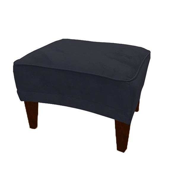 Romeo Velvet Footstool - Navy Blue With Dark Wood Legs RMO-FS-V-NVY