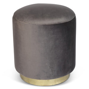 Small Velvet Stool With Brass Base - Dark Grey