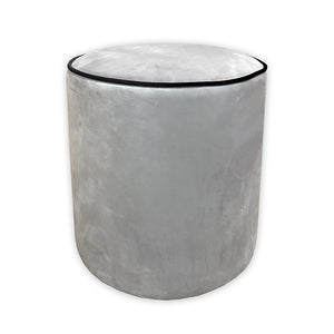 Piper Velvet Stool -silver Grey With Ebony Piping