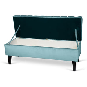 Colonial Velvet Ottoman Bench - Sky Blue