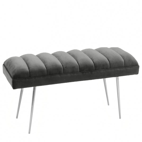 Velvet Bench - Dark Grey With Polished Nickel Legs