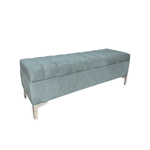 Colonial Velvet Ottoman Bench - Sky Blue