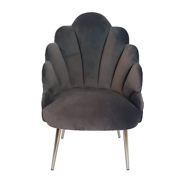 Chelsea Tulip Velvet Chair - Dark Grey With Polished Nickel Metal Legs