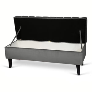 Colonial Velvet Ottoman Bench - Dark Grey