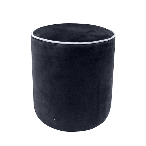 Piper Velvet Stool -navy Blue With Silver Grey Piping