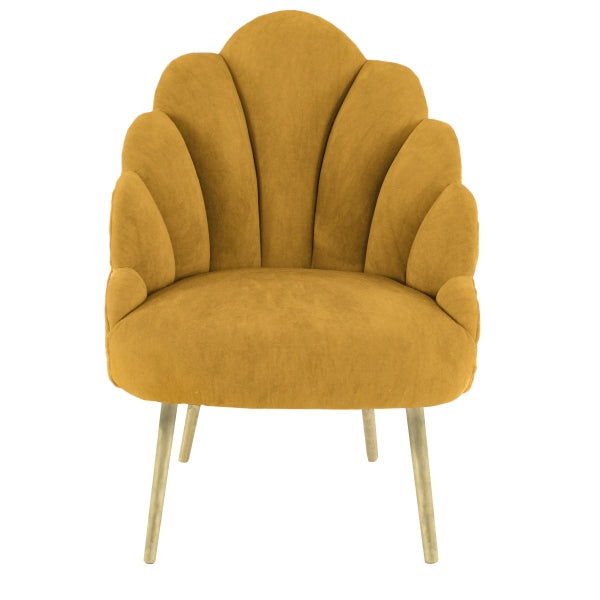 Chelsea Tulip Velvet Chair - Mustard With Gold Metal Legs