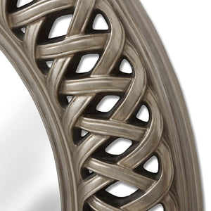 Round Silver Mirror with Thick Entwined Lattice Frame