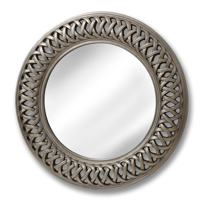 Round Silver Mirror with Thick Entwined Lattice Frame