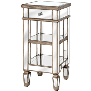 Gold and Silver One Drawer Mirrored Cocktail Side Table