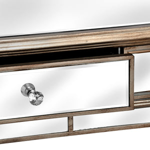 Metallic Silver, 2 Drawer Mirrored Console Table
