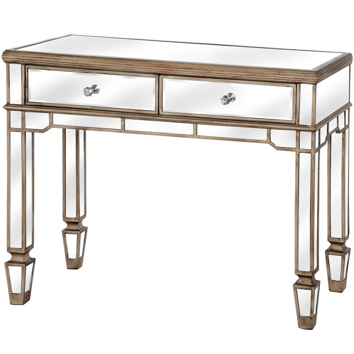 Metallic Silver, 2 Drawer Mirrored Console Table