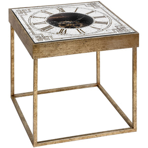 Mirrored Square Framed Clock Side Table With Moving Mechanism