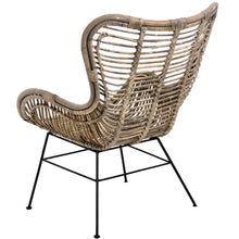 Natural Rattan Wing Chair, with Metal Black Frame Legs