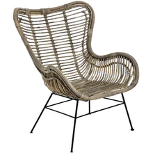 Natural Rattan Wing Chair, with Metal Black Frame Legs