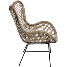 Natural Rattan Wing Chair, with Metal Black Frame Legs