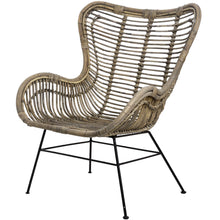 Natural Rattan Wing Chair, with Metal Black Frame Legs
