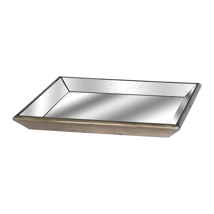 Astor Distressed Mirrored Square Tray With Wooden Detailing