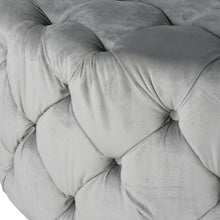 Large Grey Velvet Tufted  Round Footstool - 103cm Diameter