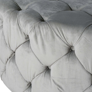 Large Grey Velvet Tufted  Round Footstool - 103cm Diameter