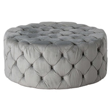 Large Grey Velvet Tufted  Round Footstool - 103cm Diameter
