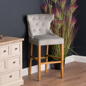 Grey Velvet Tufted High Bar Stool