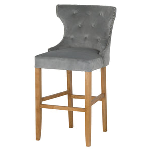 Grey Velvet Tufted High Bar Stool