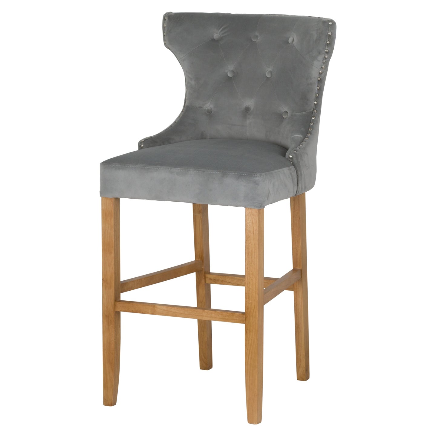 Grey Velvet Tufted High Bar Stool