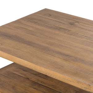 Industrial Wooden Coffee Table with Bottom Shelf