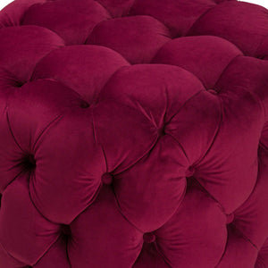 Maroon Velvet Round Small Footstool