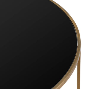 Set Of Two Antique Bronze Side Tables With Black Glass
