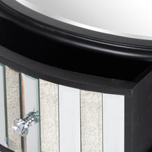Mirrored Glass Black Top Oval 3 Drawer Unit