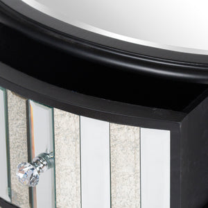 Mirrored Glass Black Top Oval 3 Drawer Unit