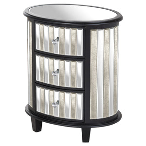Mirrored Glass Black Top Oval 3 Drawer Unit