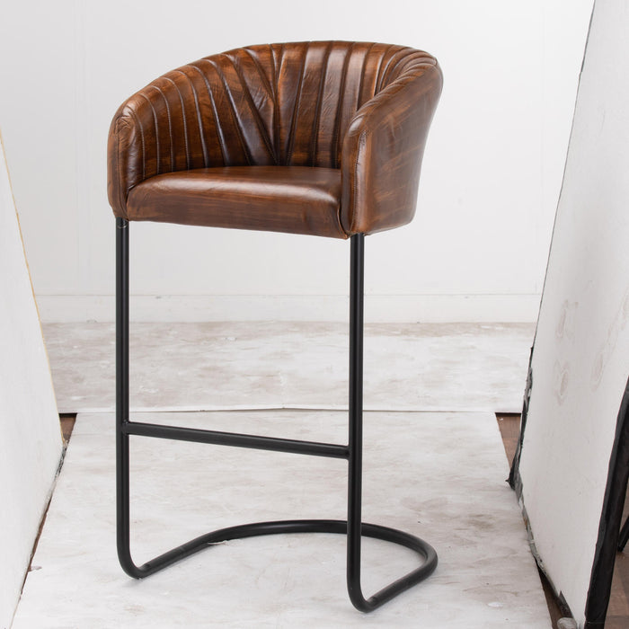 Billy Leather Ribbed Bar Chair