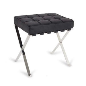 Sienna Black Leather Cushion Stool With Silver (Nickel) Legs