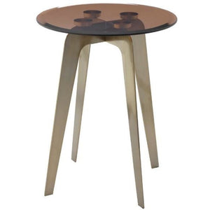 Volterra Accent Glass Top Side Table with Antique Brass Frame