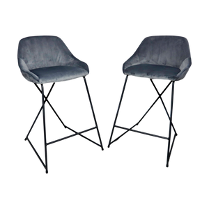 Grey Velvet Barstool (Set of 2)