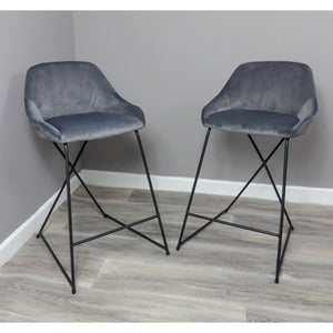 Grey Velvet Barstool (Set of 2)
