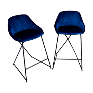 Navy Blue Velvet Barstool (Set of 2)