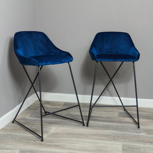 Navy Blue Velvet Barstool (Set of 2)