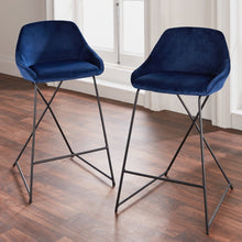 Navy Blue Velvet Barstool (Set of 2)