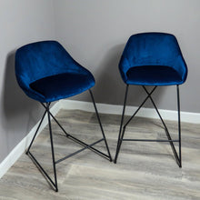 Navy Blue Velvet Barstool (Set of 2)