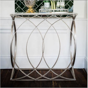 Concentric Circle Design Console Table - Silver Finish