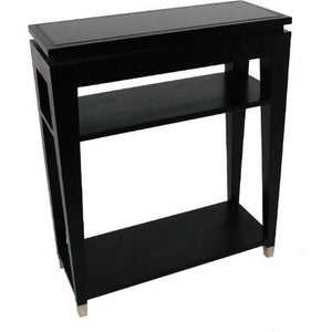 Small Black Glass Top Console Table with 2 Shelves