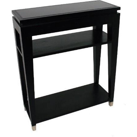 Small Black Glass Top Console Table with 2 Shelves