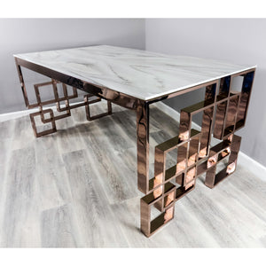 Marble Glass Rose Gold Dining Table