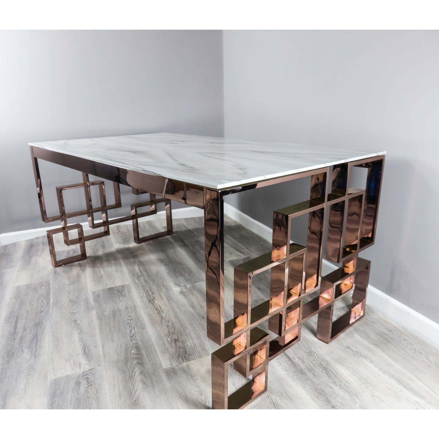 Marble Glass Rose Gold Dining Table